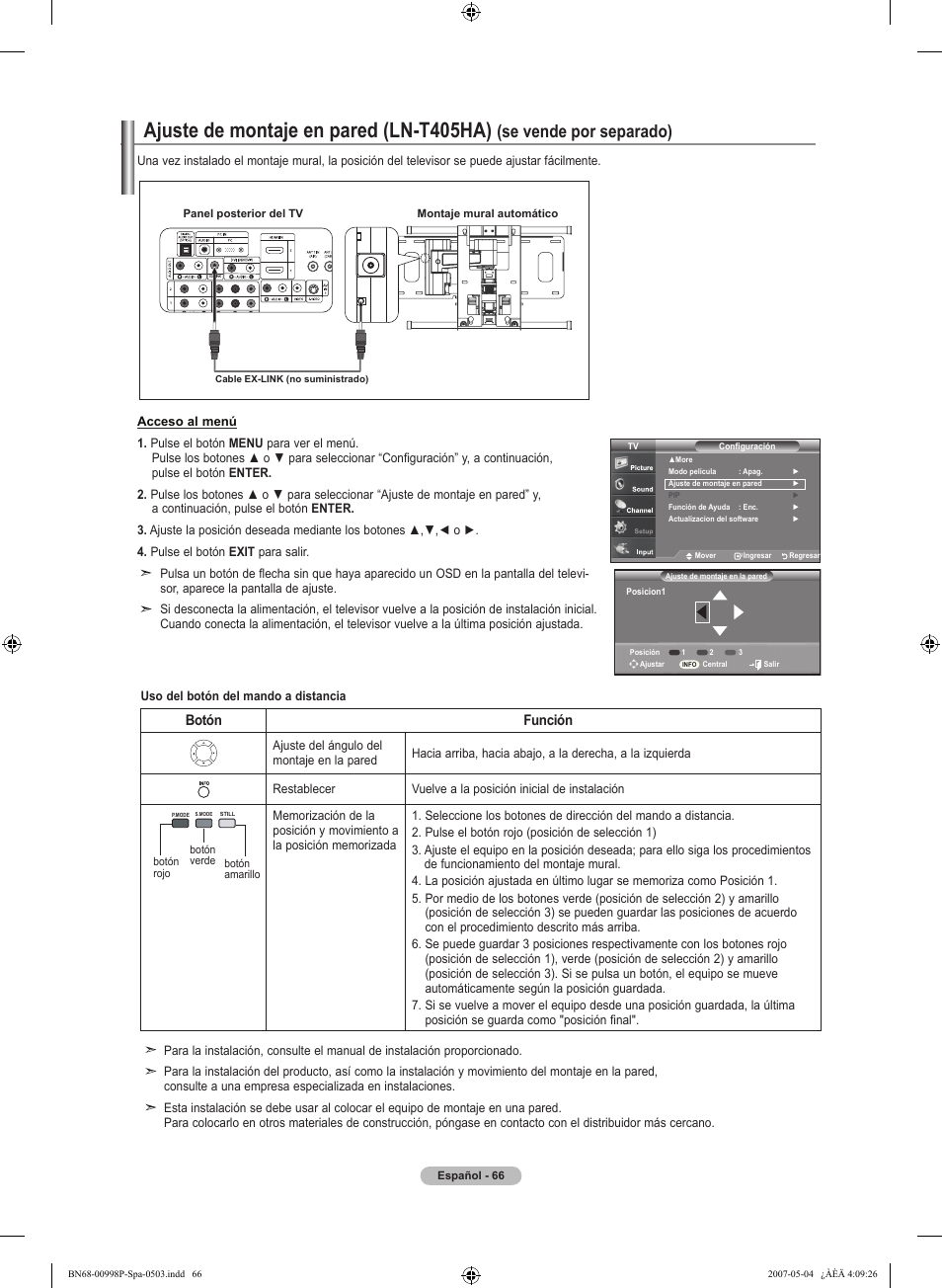 Ajuste de montaje en pared (ln-t0ha), Se vende por separado) | Samsung LNT325HAX-XAA User Manual | Page 137 / 140