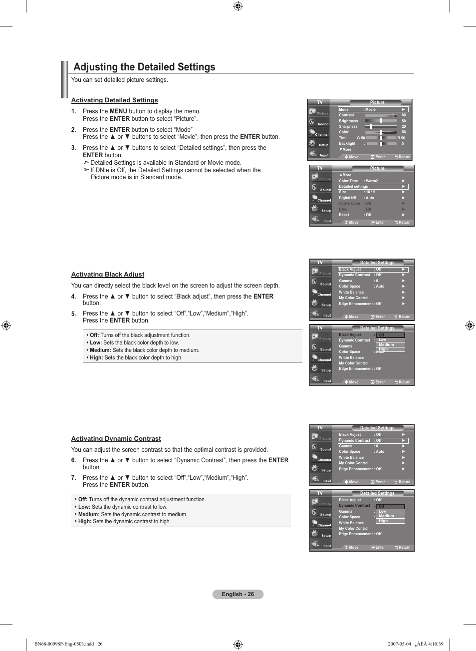 Adjusting the detailed settings | Samsung LNT325HAX-XAA User Manual | Page 28 / 140