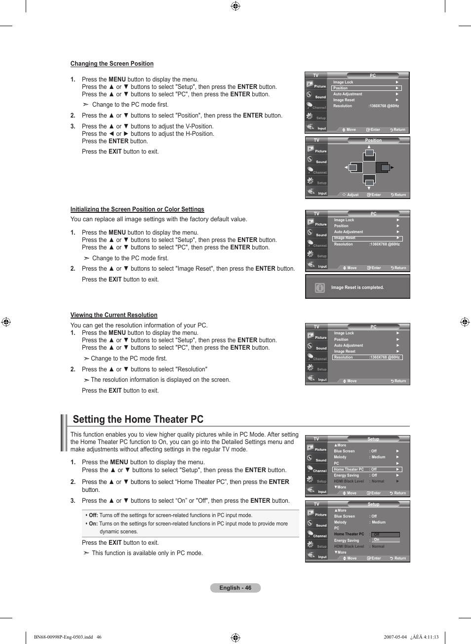 Setting the home theater pc | Samsung LNT325HAX-XAA User Manual | Page 48 / 140