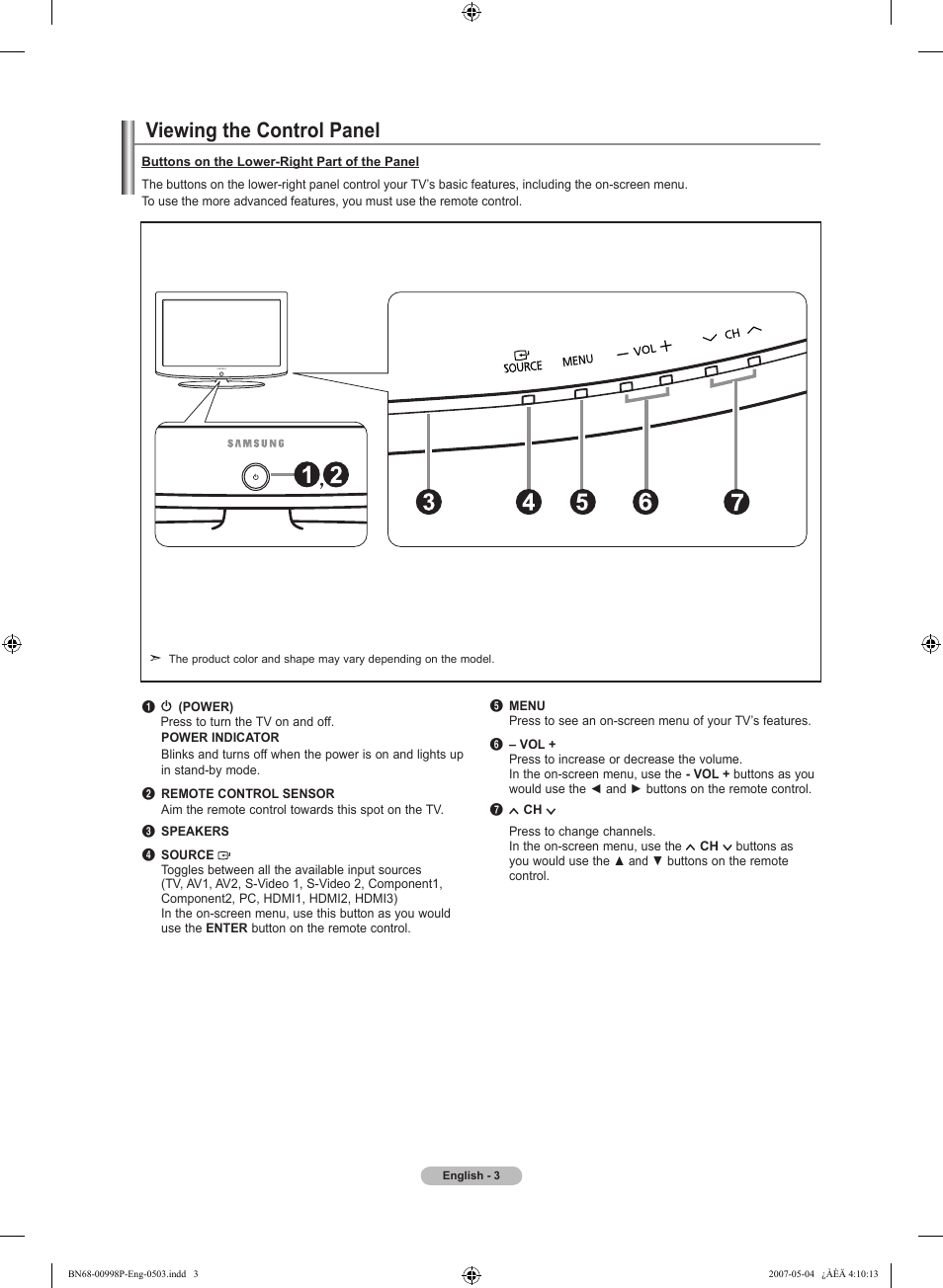 Viewing the control panel | Samsung LNT325HAX-XAA User Manual | Page 5 / 140