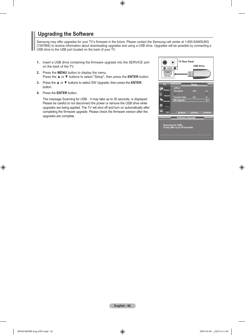 Upgrading the software | Samsung LNT325HAX-XAA User Manual | Page 64 / 140