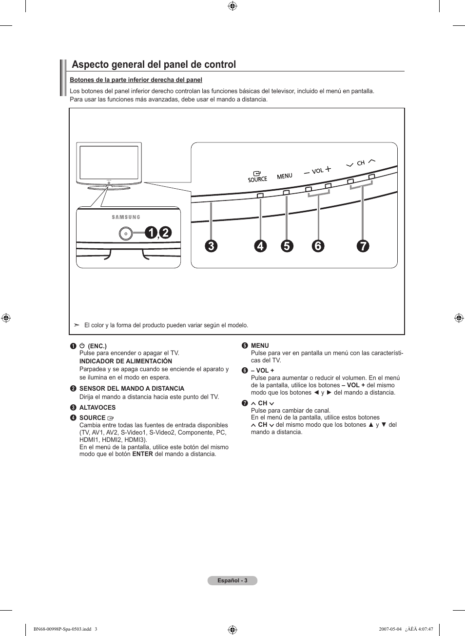 Aspecto general del panel de control | Samsung LNT325HAX-XAA User Manual | Page 74 / 140