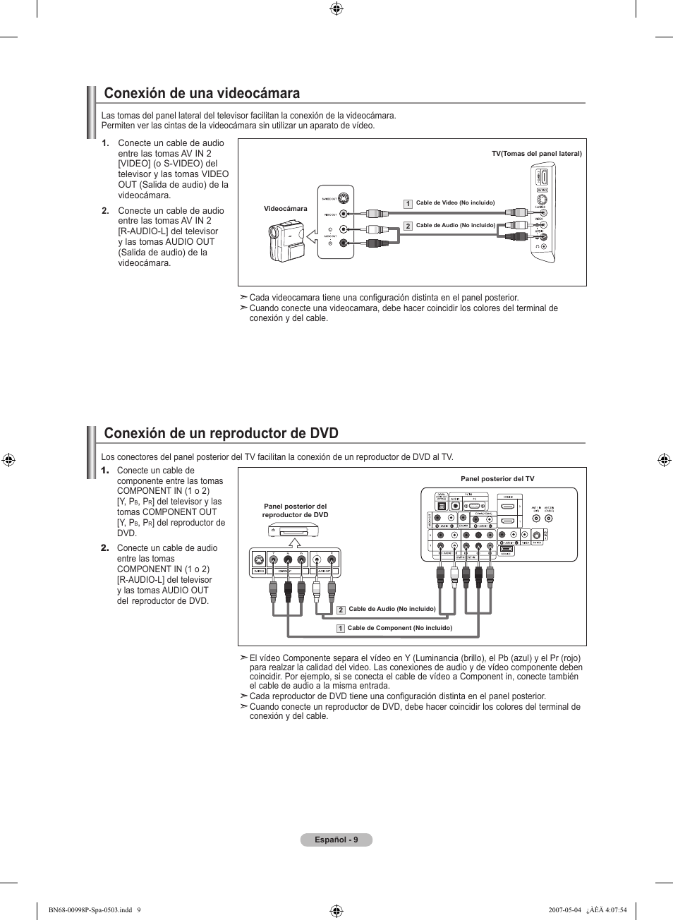 Conexión de un reproductor de dvd, Conexión de una videocámara | Samsung LNT325HAX-XAA User Manual | Page 80 / 140