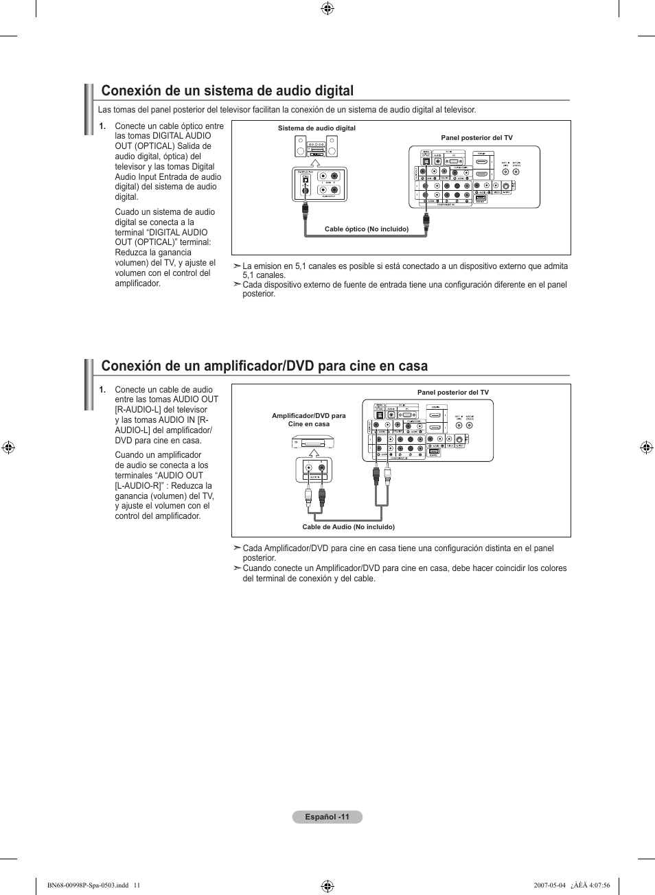 Conexión de un amplificador/dvd para cine en casa, Conexión de un sistema de audio digital | Samsung LNT325HAX-XAA User Manual | Page 82 / 140