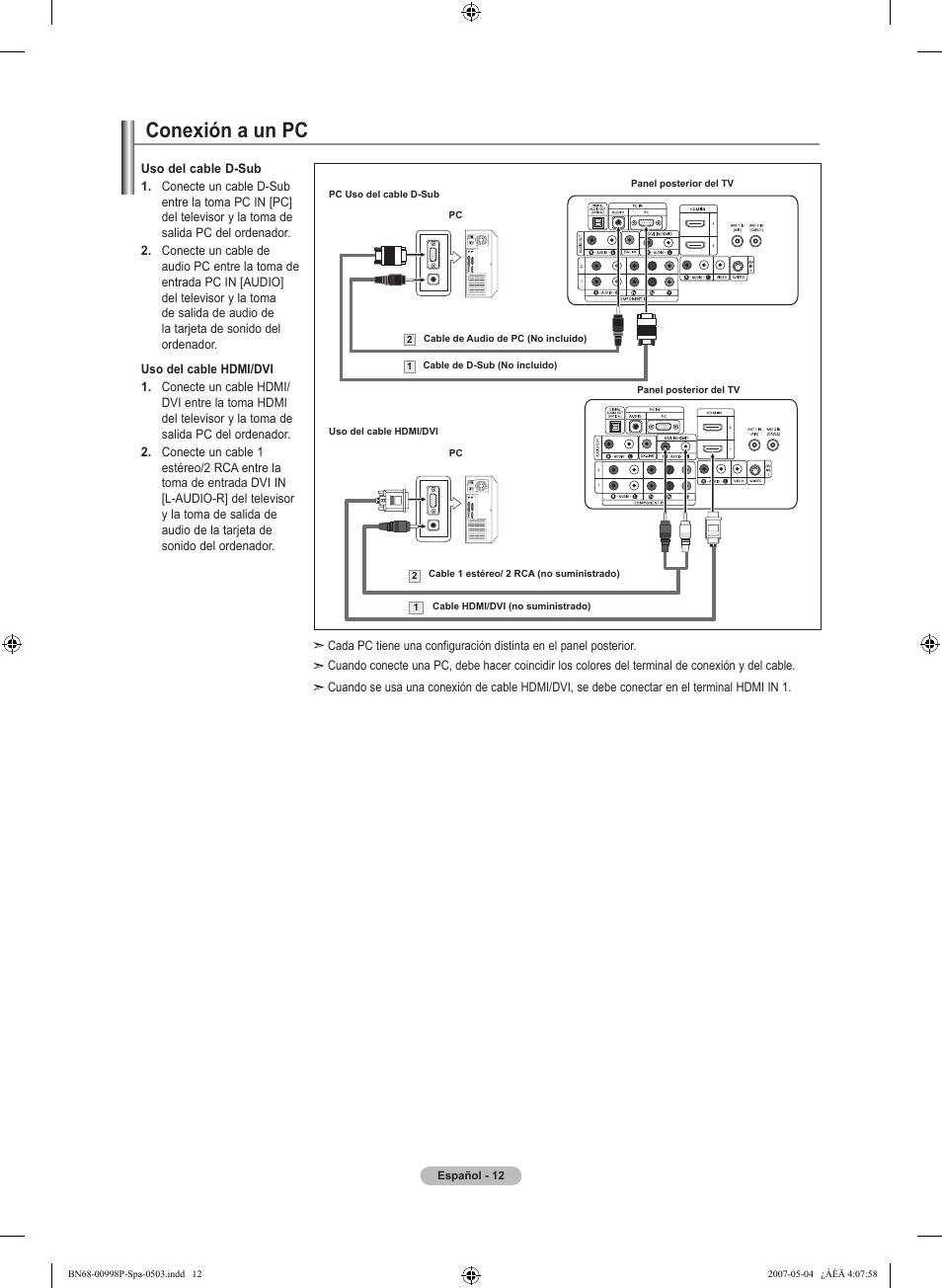 Conexión a un pc | Samsung LNT325HAX-XAA User Manual | Page 83 / 140