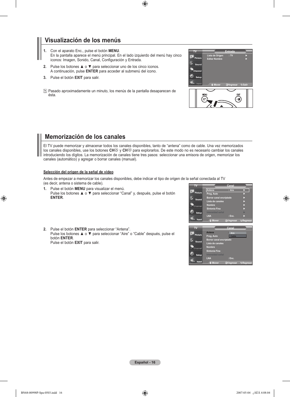 Visualización de los menús | Samsung LNT325HAX-XAA User Manual | Page 87 / 140