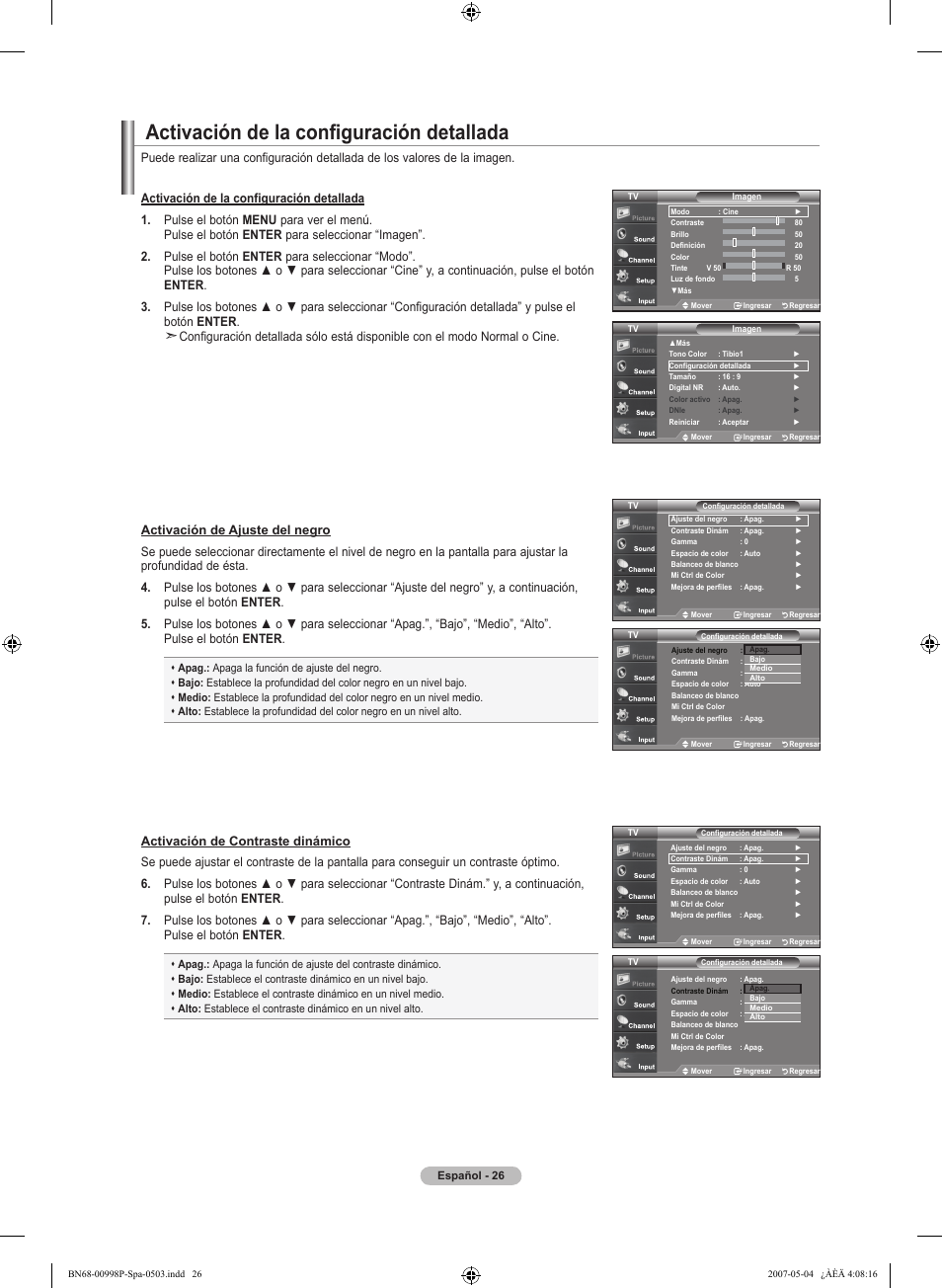 Activación de la configuración detallada | Samsung LNT325HAX-XAA User Manual | Page 97 / 140