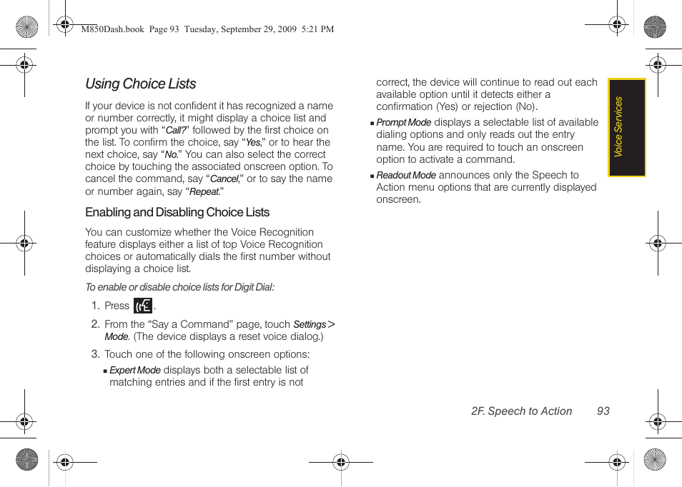 Using choice lists | Samsung SPH-M850BSASPR User Manual | Page 105 / 241