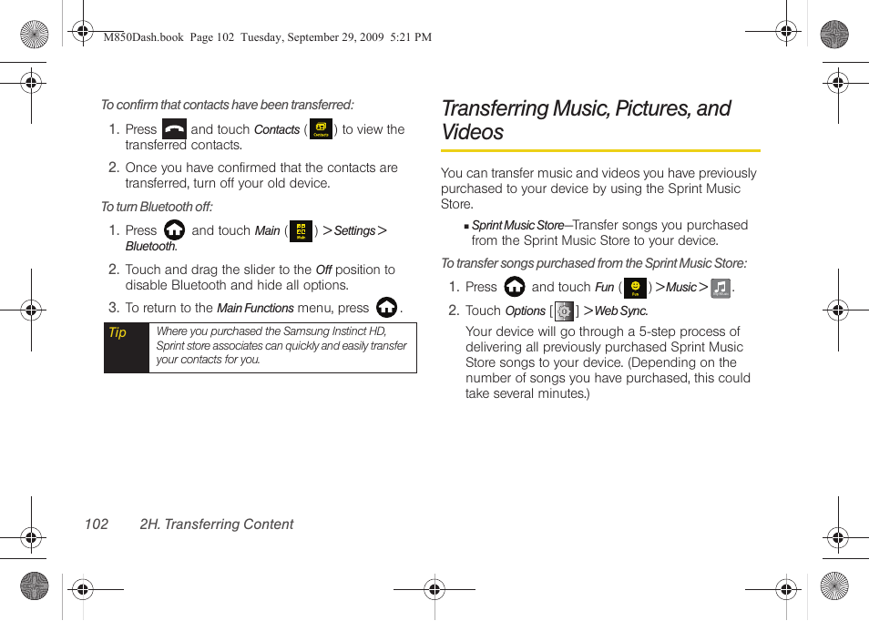 Transferring music, pictures, and videos | Samsung SPH-M850BSASPR User Manual | Page 114 / 241