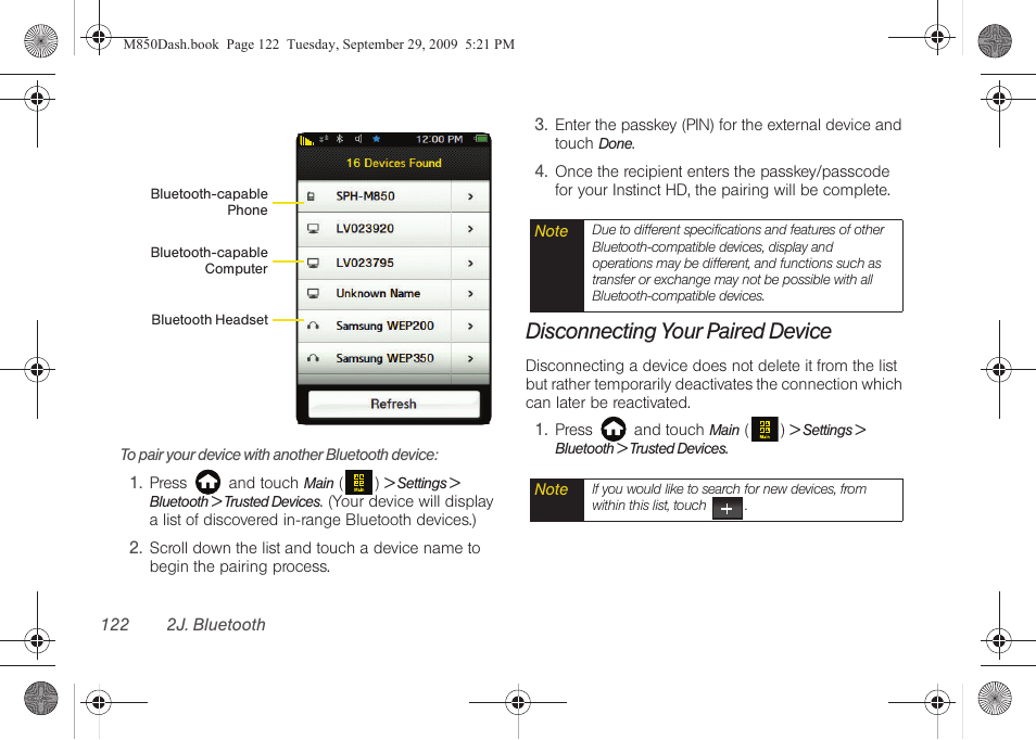 Disconnecting your paired device | Samsung SPH-M850BSASPR User Manual | Page 134 / 241
