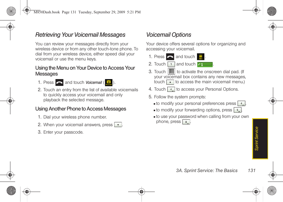 Retrieving your voicemail messages, Voicemail options | Samsung SPH-M850BSASPR User Manual | Page 143 / 241