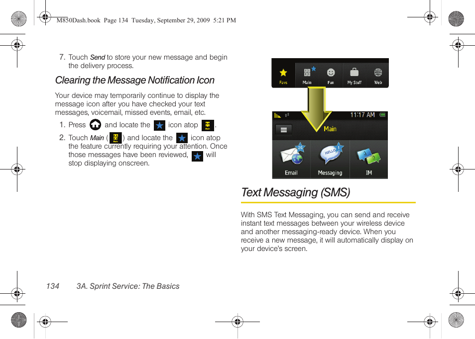 Clearing the message notification icon, Text messaging (sms) | Samsung SPH-M850BSASPR User Manual | Page 146 / 241