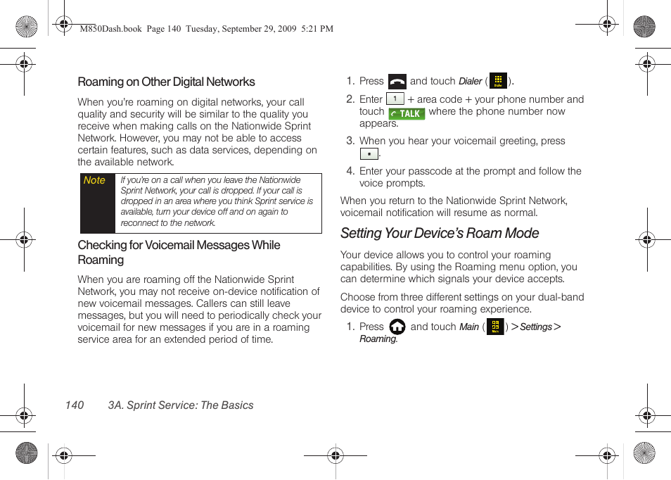 Setting your device’s roam mode | Samsung SPH-M850BSASPR User Manual | Page 152 / 241