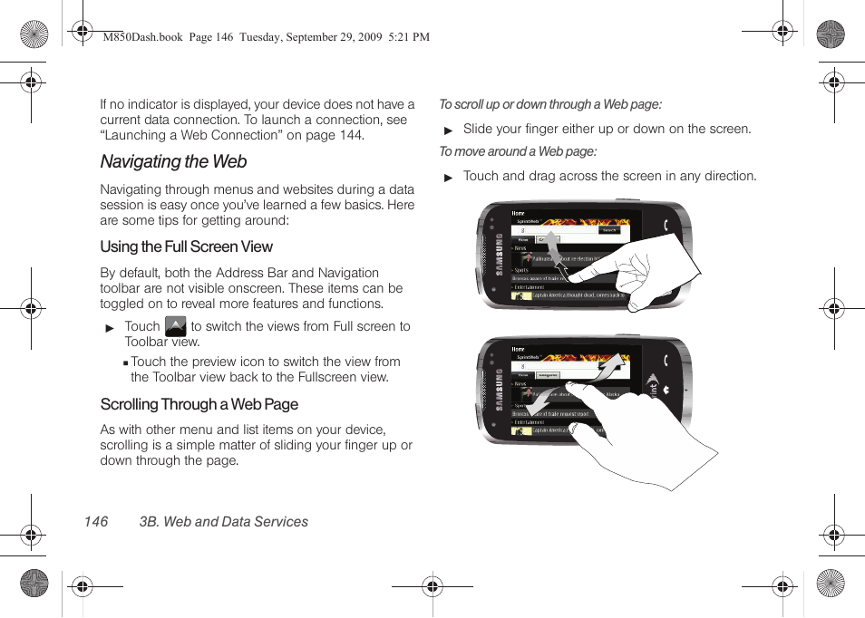 Navigating the web | Samsung SPH-M850BSASPR User Manual | Page 158 / 241