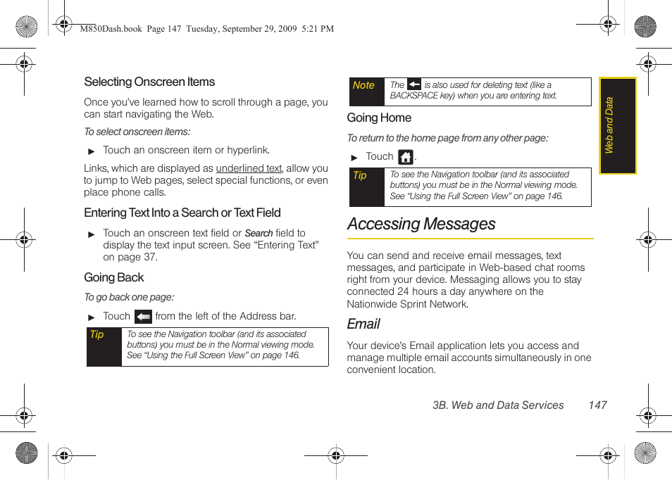 Accessing messages, Email | Samsung SPH-M850BSASPR User Manual | Page 159 / 241