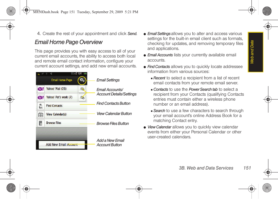 Email home page overview | Samsung SPH-M850BSASPR User Manual | Page 163 / 241