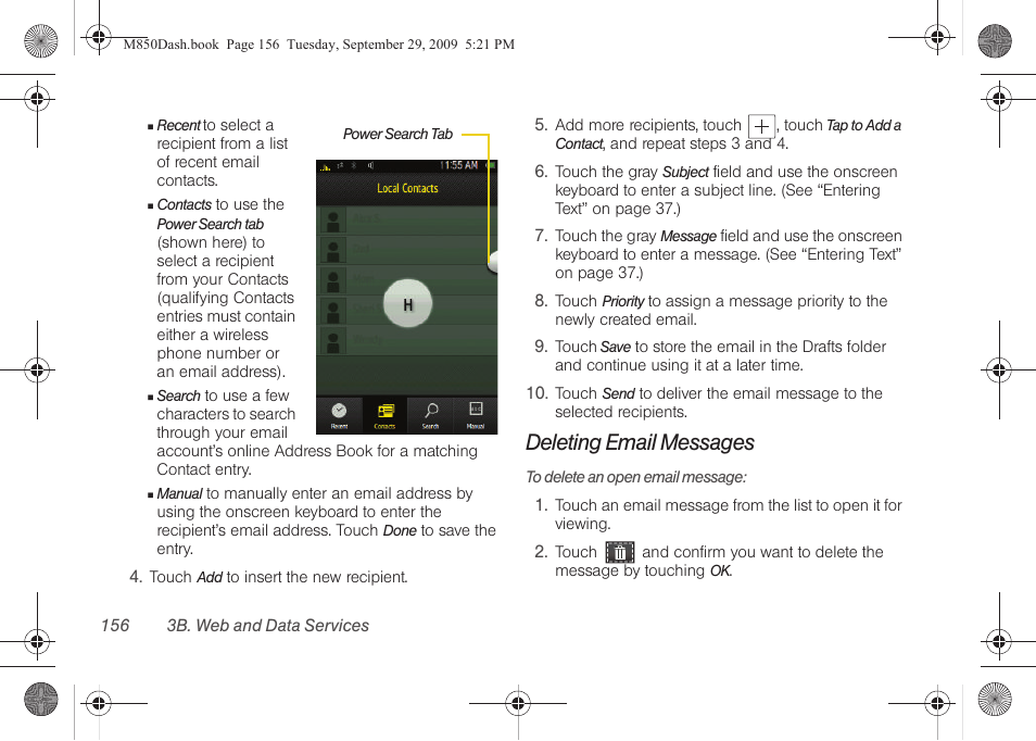 Deleting email messages | Samsung SPH-M850BSASPR User Manual | Page 168 / 241