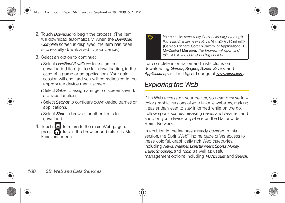 Exploring the web | Samsung SPH-M850BSASPR User Manual | Page 178 / 241