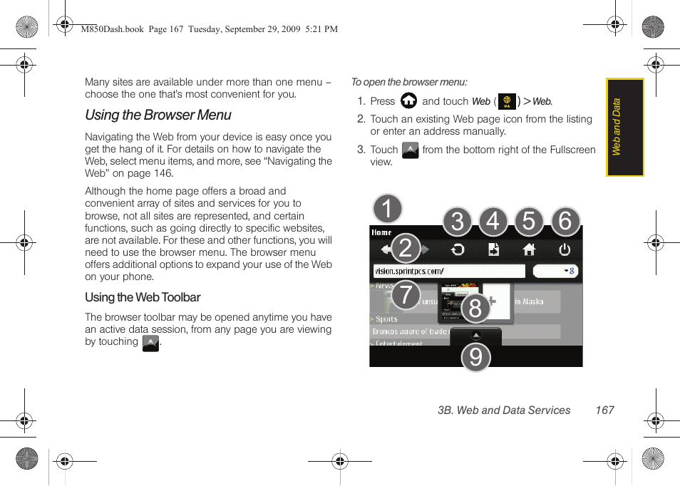 Using the browser menu | Samsung SPH-M850BSASPR User Manual | Page 179 / 241