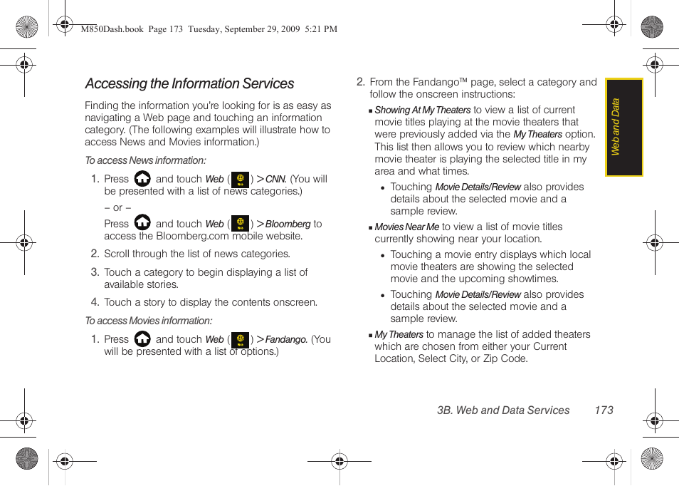 Accessing the information services | Samsung SPH-M850BSASPR User Manual | Page 185 / 241