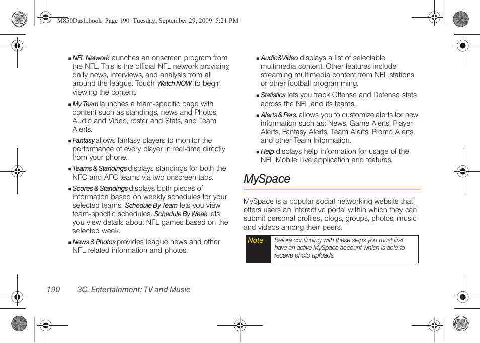 Myspace | Samsung SPH-M850BSASPR User Manual | Page 202 / 241