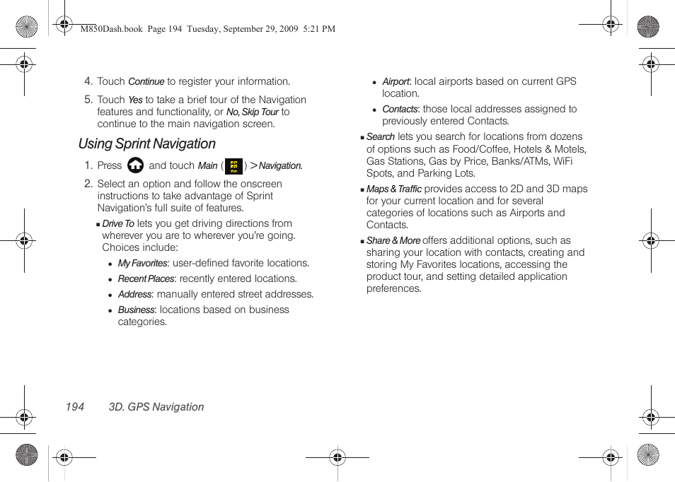 Using sprint navigation | Samsung SPH-M850BSASPR User Manual | Page 206 / 241