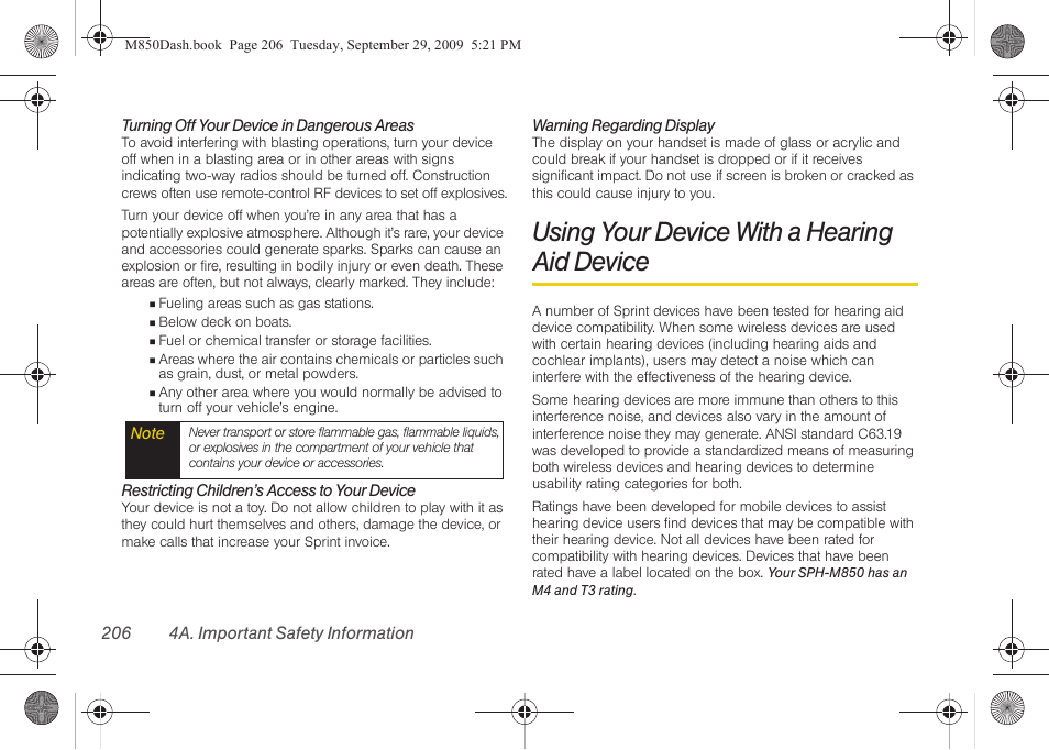 Using your device with a hearing aid device, Using your device with a hearing, Aid device | Samsung SPH-M850BSASPR User Manual | Page 218 / 241
