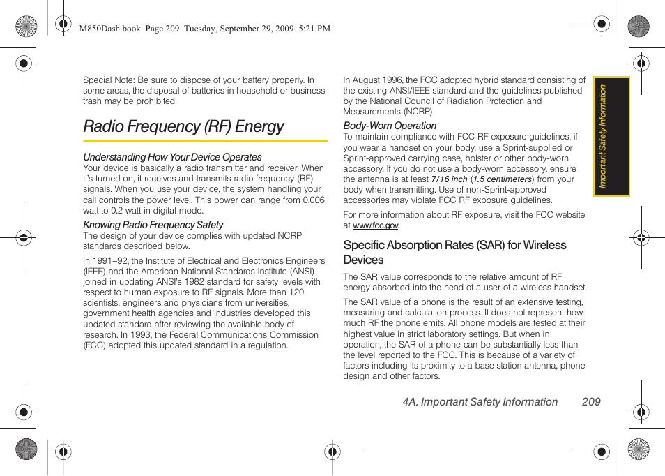 Radio frequency (rf) energy | Samsung SPH-M850BSASPR User Manual | Page 221 / 241