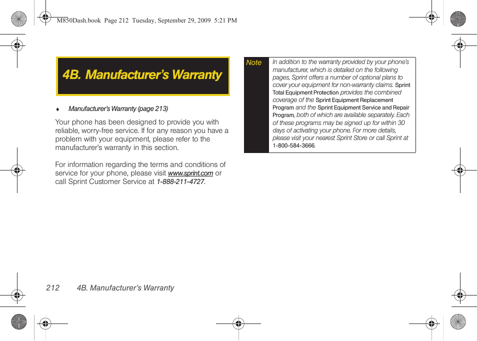 4b. manufacturer’s warranty | Samsung SPH-M850BSASPR User Manual | Page 224 / 241