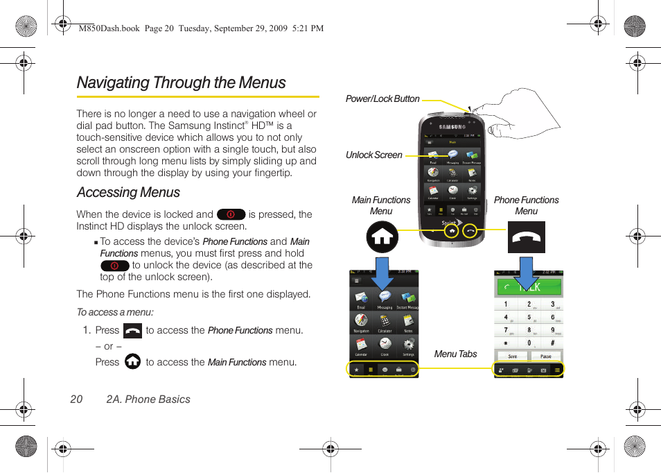 Navigating through the menus, Accessing menus | Samsung SPH-M850BSASPR User Manual | Page 32 / 241