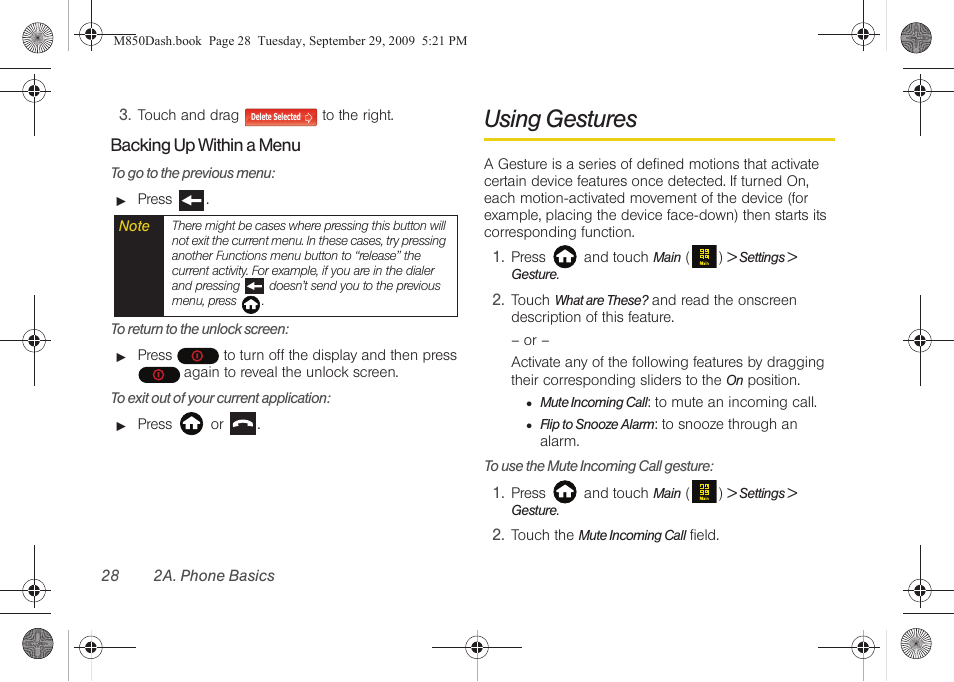 Using gestures | Samsung SPH-M850BSASPR User Manual | Page 40 / 241