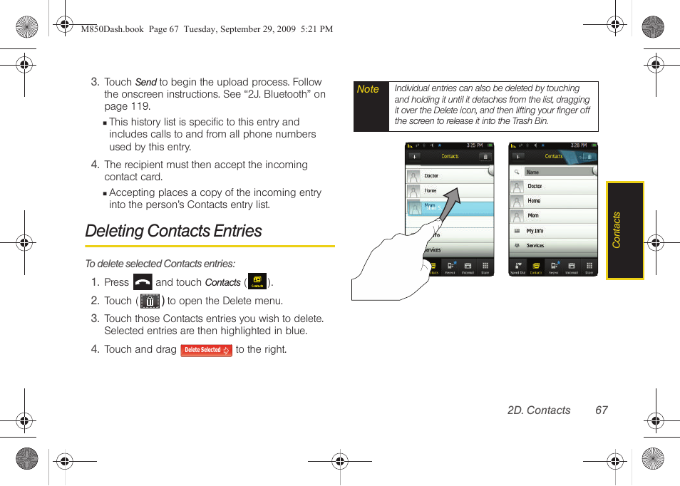 Deleting contacts entries | Samsung SPH-M850BSASPR User Manual | Page 79 / 241