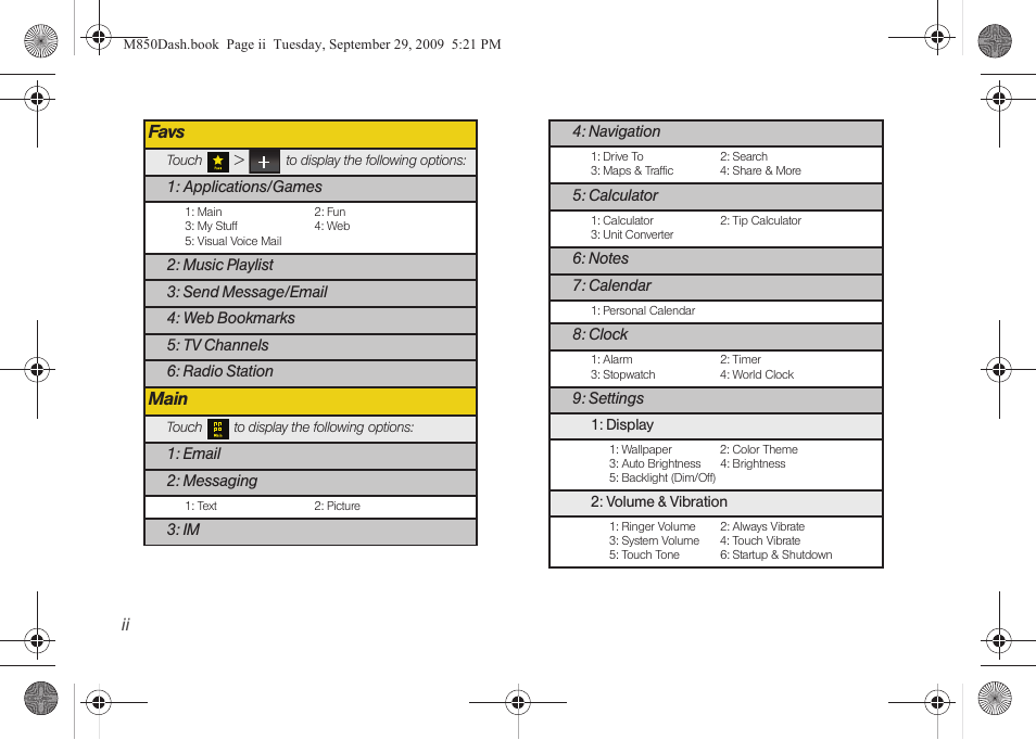 Favs, Main | Samsung SPH-M850BSASPR User Manual | Page 8 / 241