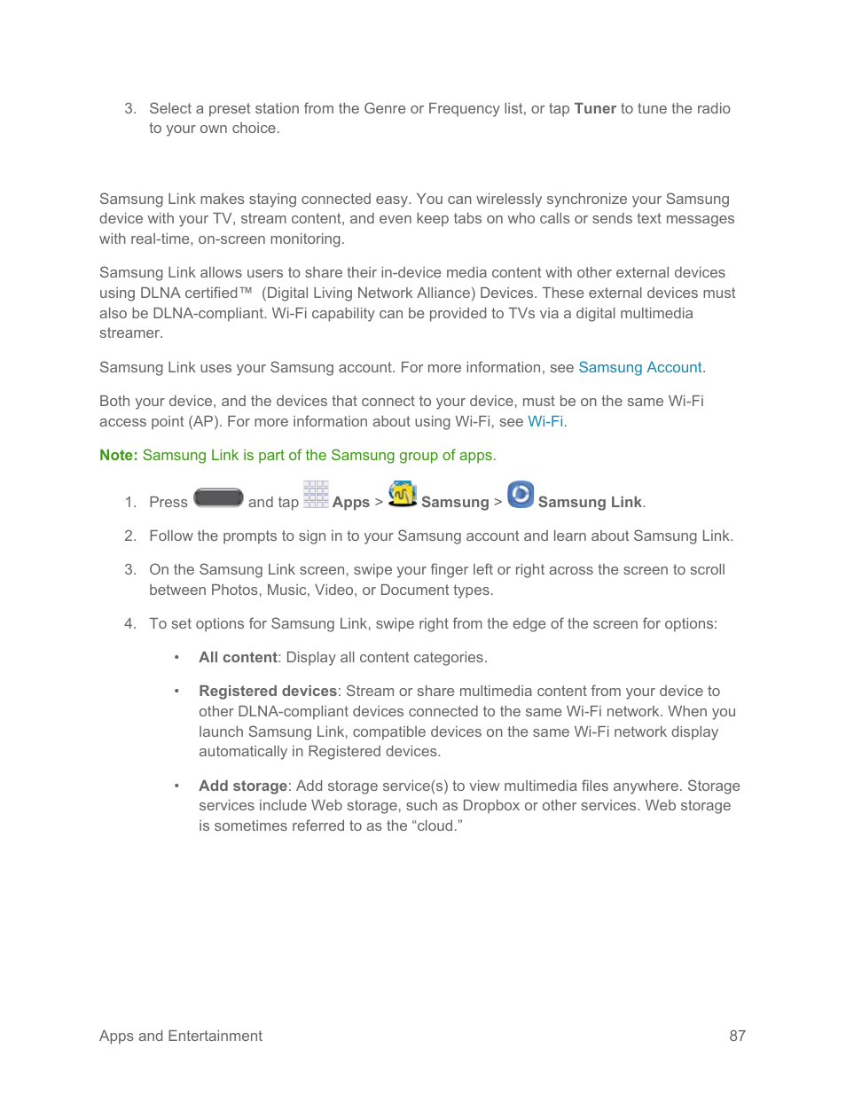 Samsung link | Samsung SM-N900PZKESPR User Manual | Page 100 / 224