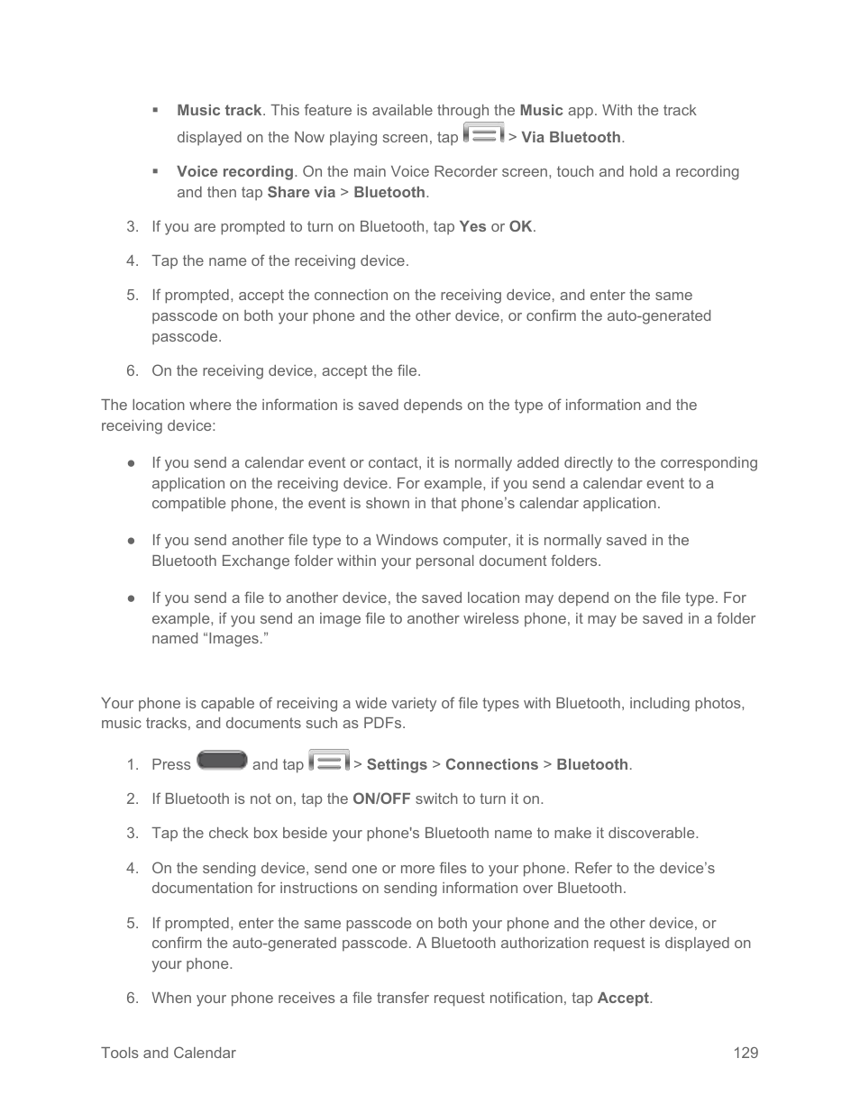 Receive information using bluetooth | Samsung SM-N900PZKESPR User Manual | Page 142 / 224