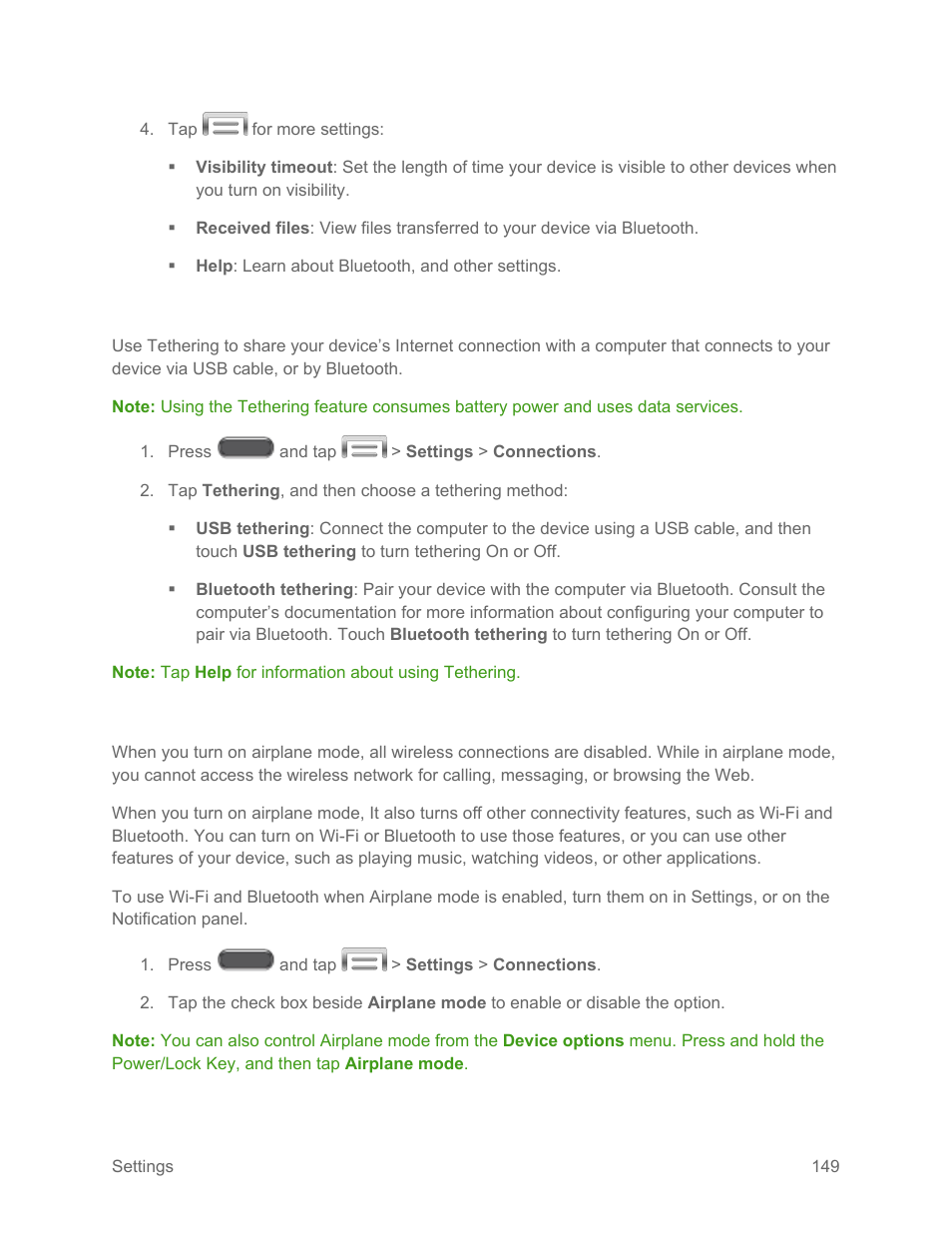 Tethering, Airplane mode | Samsung SM-N900PZKESPR User Manual | Page 162 / 224