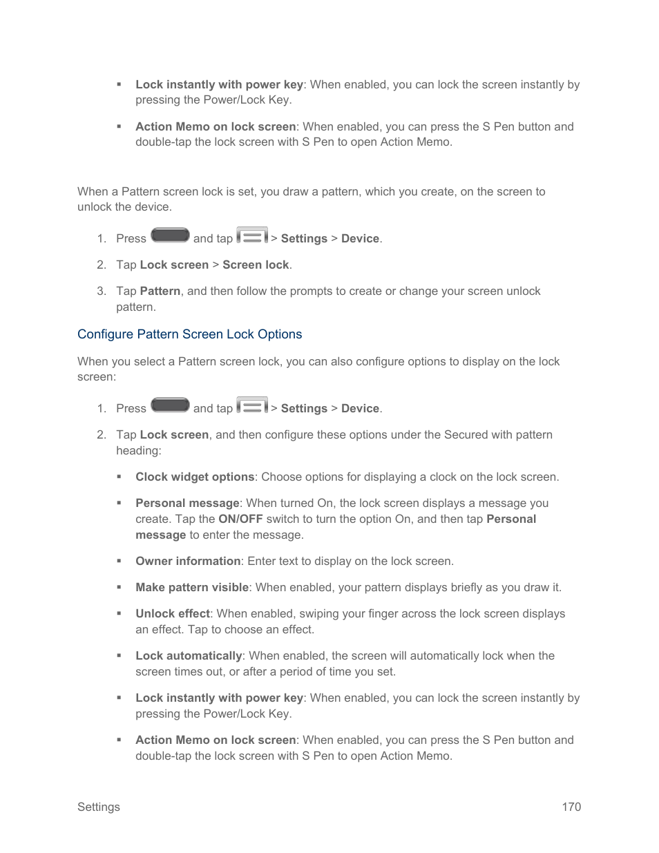 Set a pattern screen lock | Samsung SM-N900PZKESPR User Manual | Page 183 / 224