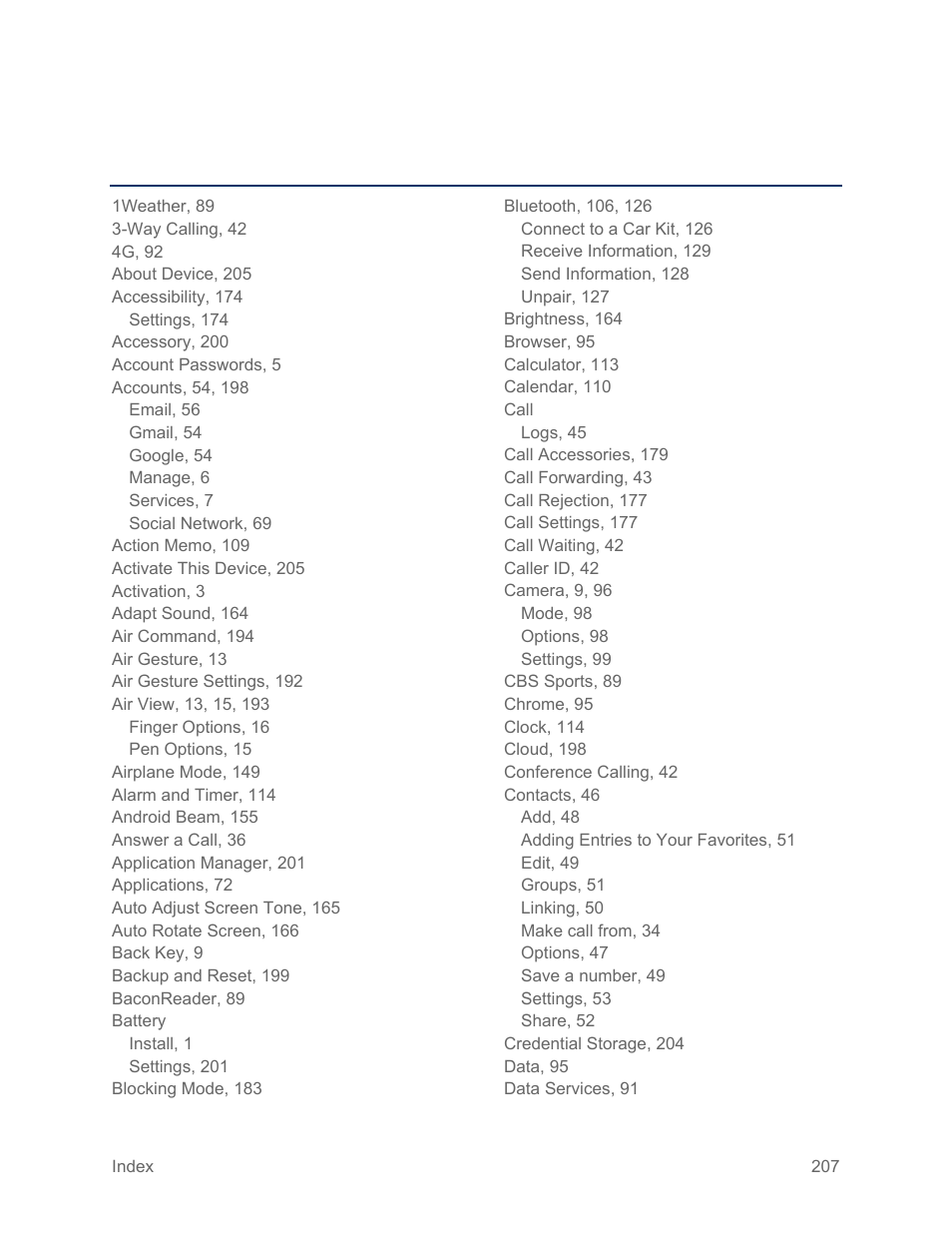 Index | Samsung SM-N900PZKESPR User Manual | Page 220 / 224