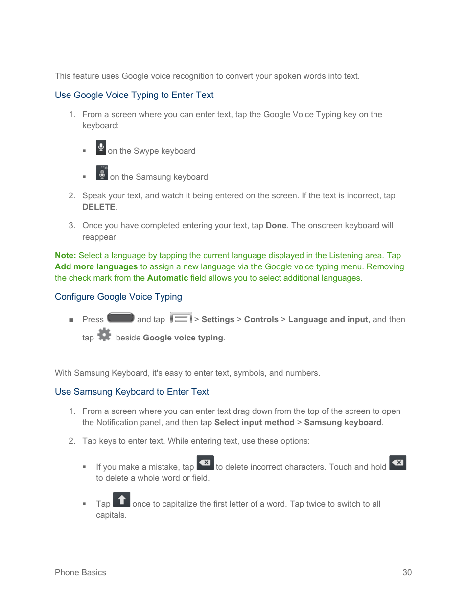 Google voice typing, Samsung keyboard | Samsung SM-N900PZKESPR User Manual | Page 43 / 224