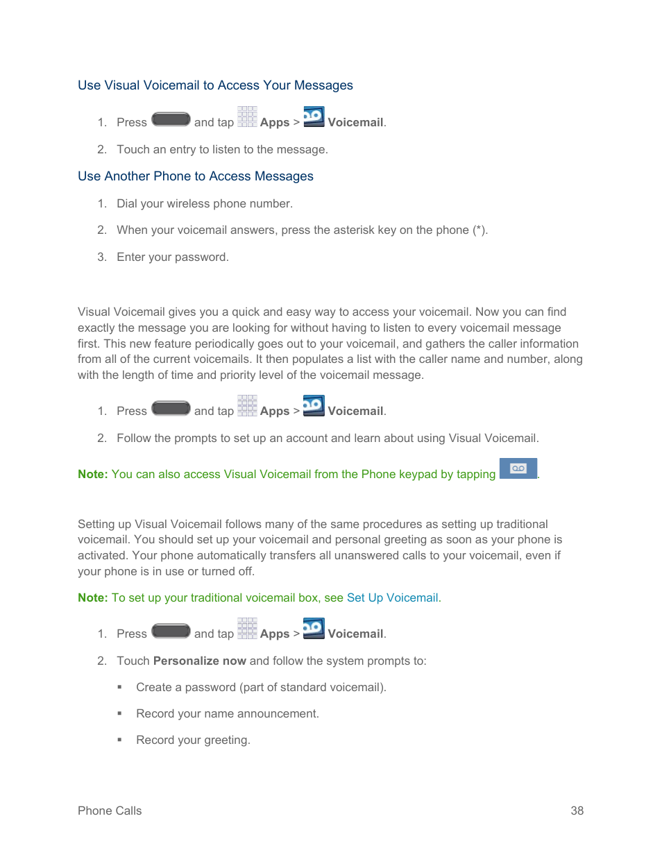 Visual voicemail, Set up visual voicemail | Samsung SM-N900PZKESPR User Manual | Page 51 / 224