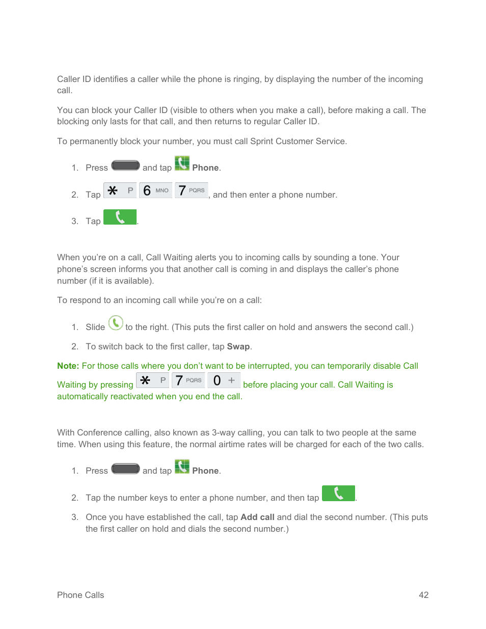 Caller id, Call waiting, Conference calling | Samsung SM-N900PZKESPR User Manual | Page 55 / 224