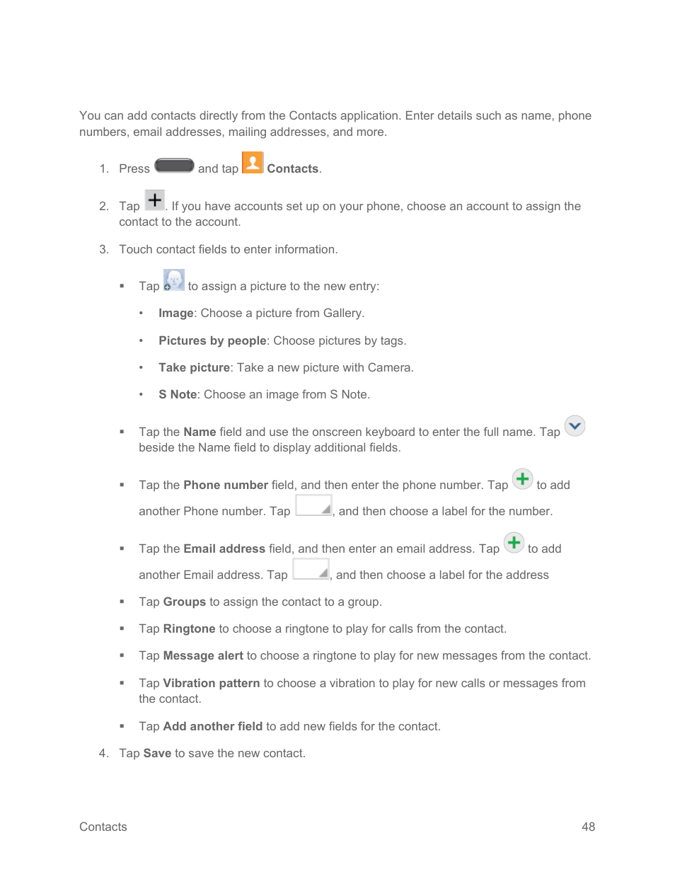 Add a contact | Samsung SM-N900PZKESPR User Manual | Page 61 / 224