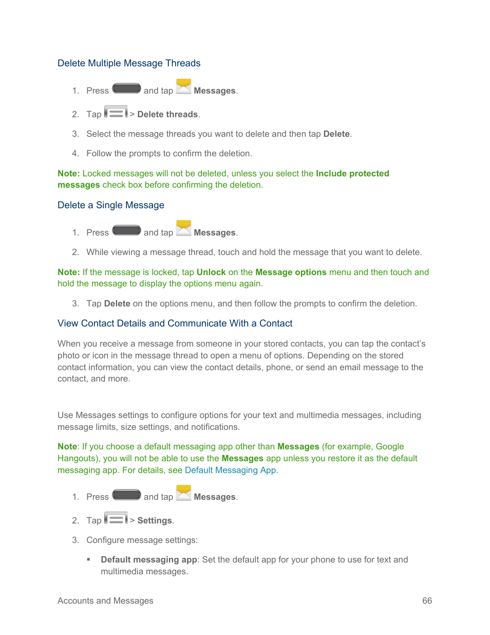 Messages settings | Samsung SM-N900PZKESPR User Manual | Page 79 / 224