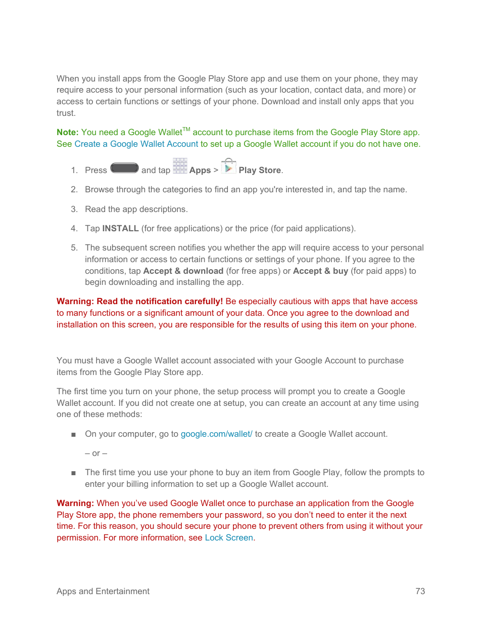 Find and install an app, Create a google wallet account | Samsung SM-N900PZKESPR User Manual | Page 86 / 224