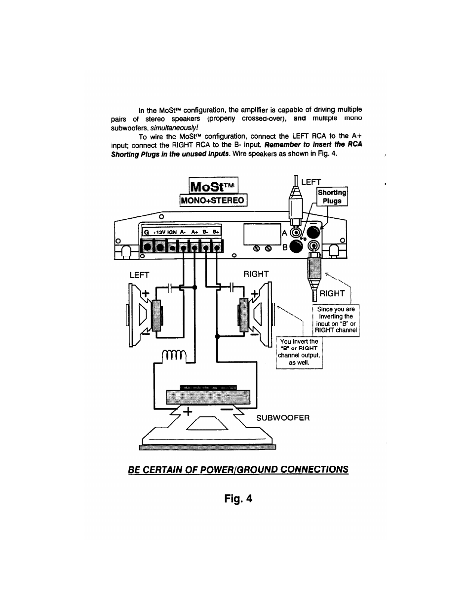 Fig. 4, Be certain of power/ground connections | Adcom GFA-4304 User Manual | Page 10 / 24