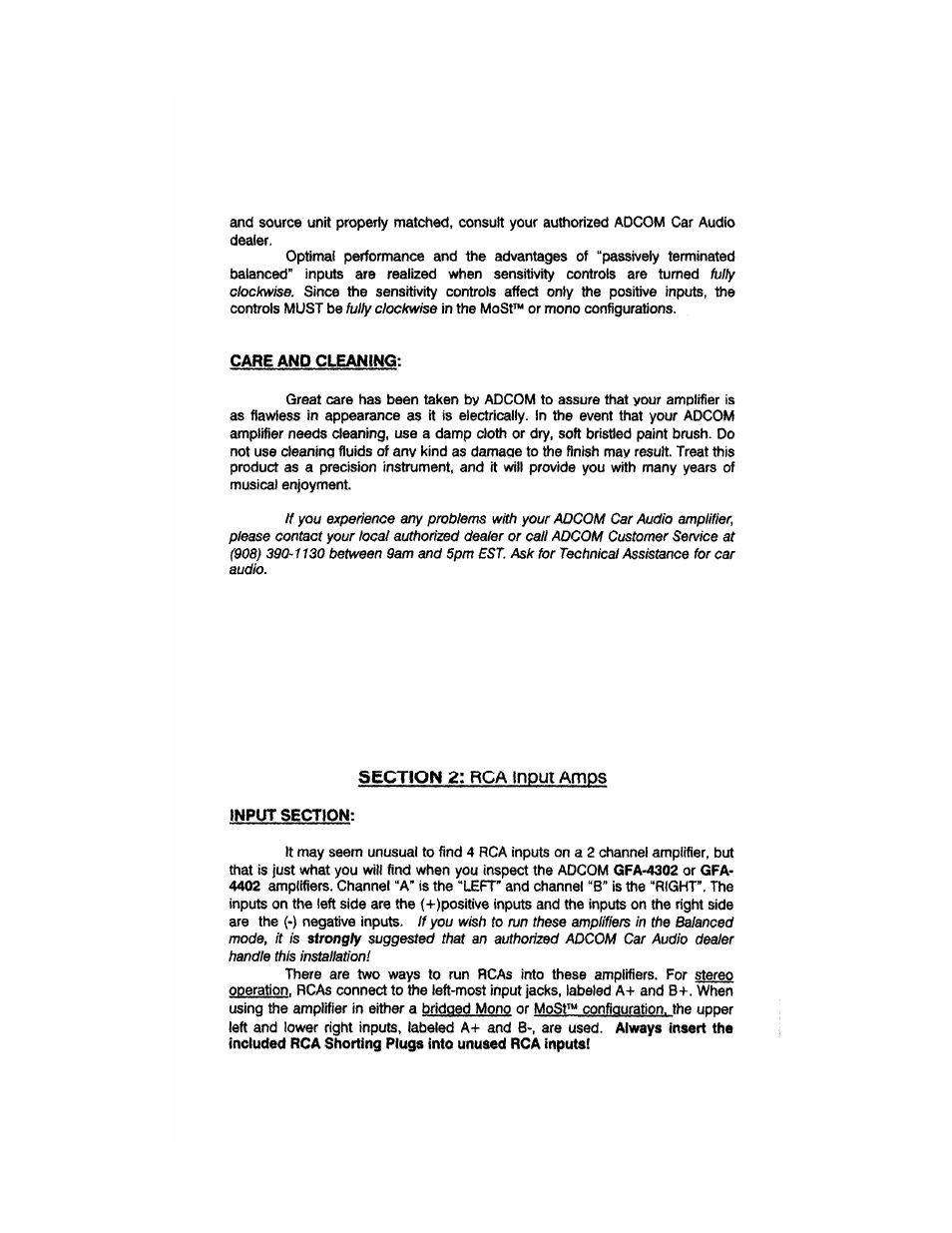 Care and cleaning, Strongly | Adcom GFA-4304 User Manual | Page 7 / 24