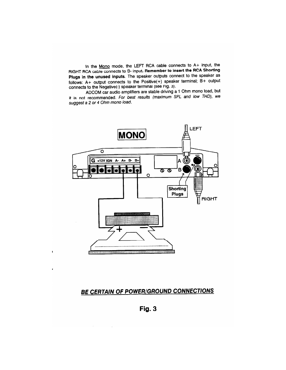 Fig. 3, Be certain of power/ground connections | Adcom GFA-4304 User Manual | Page 9 / 24