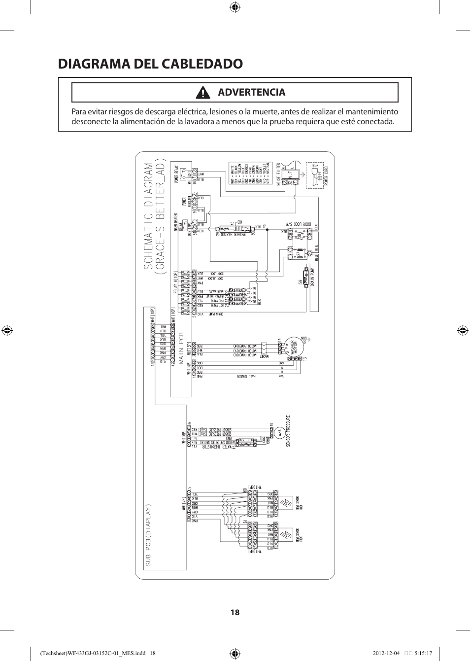 Diagrama del cabledado | Samsung WF433BTGJWR-A1 User Manual | Page 58 / 60