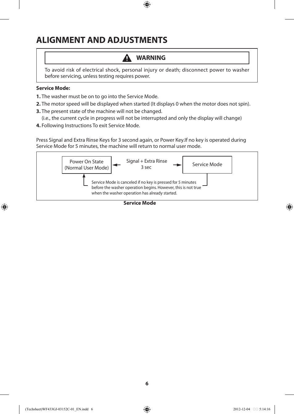 Alignment and adjustments, Warning | Samsung WF433BTGJWR-A1 User Manual | Page 6 / 60