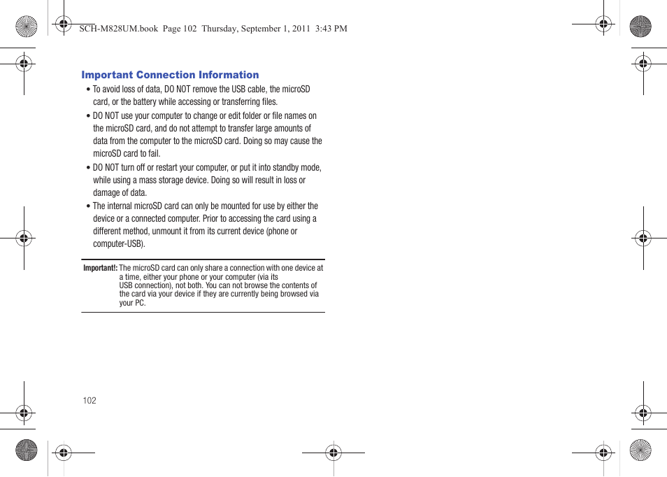 Important connection information | Samsung SCH-M828CAATFN User Manual | Page 106 / 149